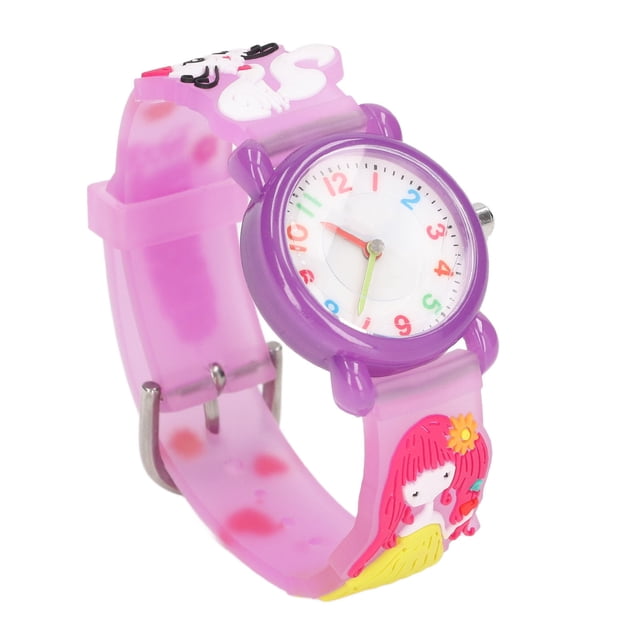 Relojes para niños Dibujos animados en 3D Relojes de silicona impermeables para niños Reloj de dibujos animados con patrón de gatito y niña para niñas de 3 a 8 años Púrpura