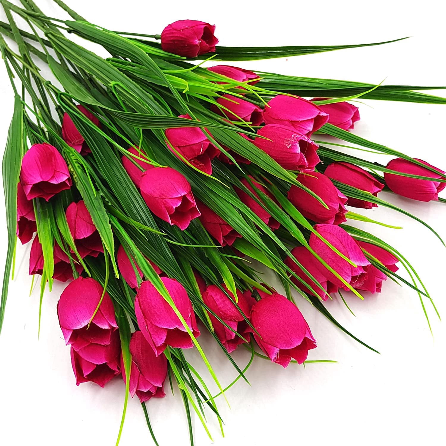Outdoor Artificial Tulips Fake Flowers UV Resistant Faux Plastic Greenery Shrubs Plants for Home Outside Garden Porch Window Farmhouse Decor (Rose Red)