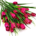thumbnail image 5 of Zukuco 4 Bundles Outdoor Artificial Tulips Fake Flowers UV Resistant Faux Plastic Greenery Shrubs Plants for Home Outside Garden Porch Window Farmhouse Decor, Rose Red, 5 of 6