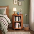 thumbnail image 5 of Aisword Round End Table with Charging Station, Fluted Accent Side Table with Sliding Door and Adjustable Shelf, Nightstand for Small Space, Yellow, 5 of 6