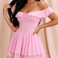 thumbnail image 6 of Levmjia Womens Satin Slip Nightgown Off Shoulder Ruffle Lace Solid Mini Dress Breathable Soft Casual Home Sleep Wear Slim Flowy Fit Nightdress Elegant, 6 of 7