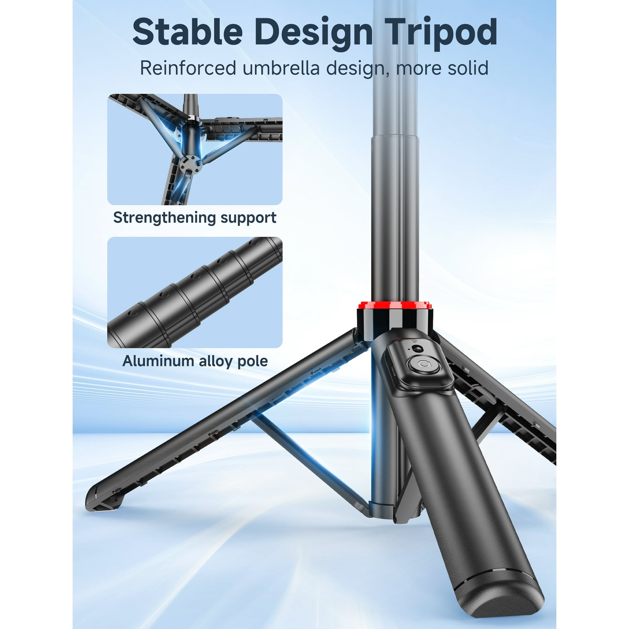 Magnetic Selfie Stick, 51"Aluminum Alloy Selfie Stick Tripod with Remote, Portable Cell Phone Tripod Stand, Selfie Stick 360° Vertical, Phone Travel Tripod Stable for iPhone/Android (Black)