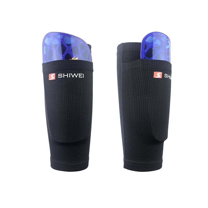 QEES Soccer Shin Pads with Black Calf Sleeves Football Shin Guards with Holders Black, Teens