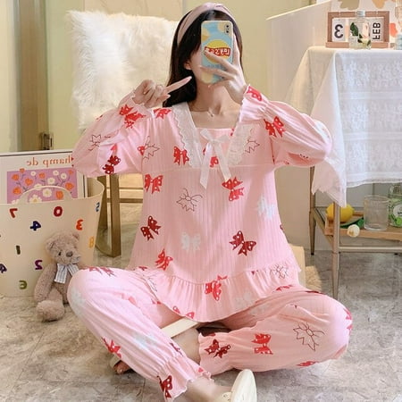 

CoCopeaunt Pajamas womens suit autumn and winter two-piece suit sweet and lovely princess style can be worn out in home clothes