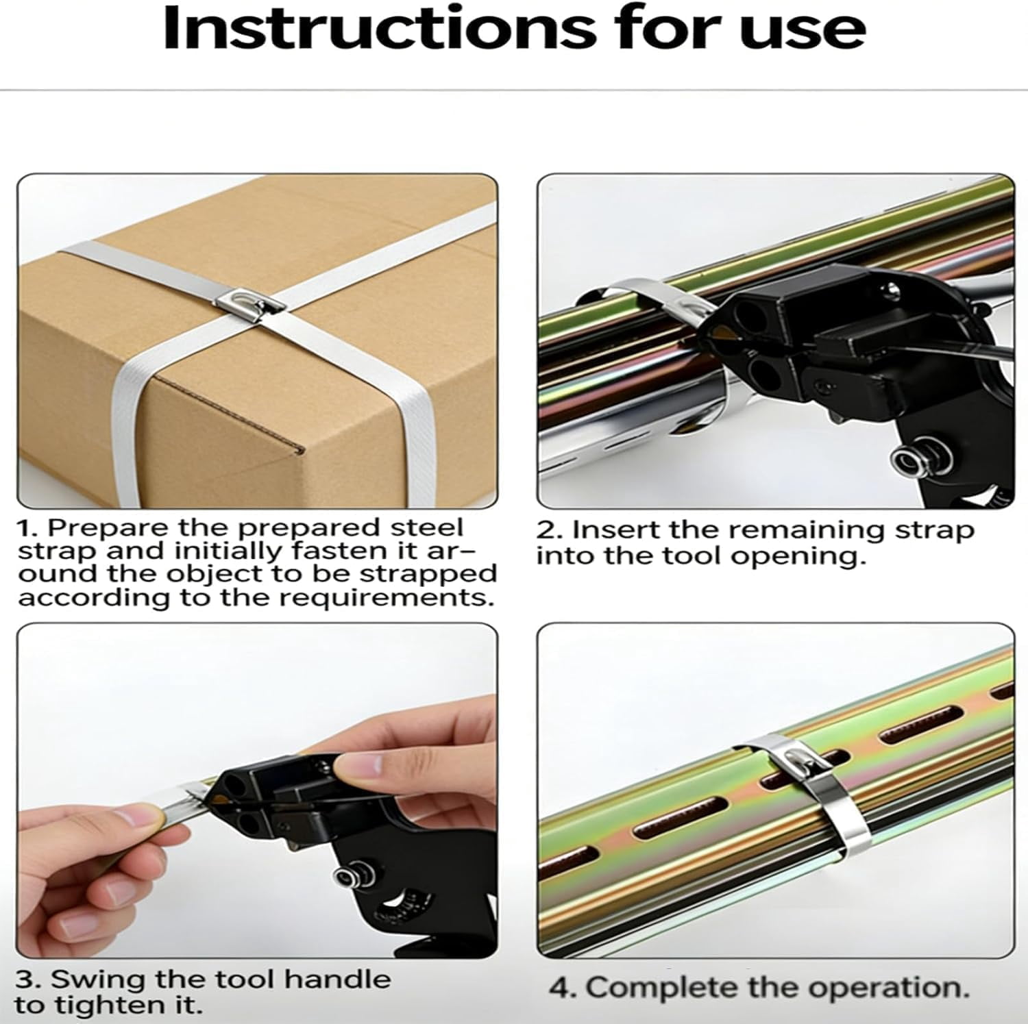 Stainless Steel Cable Tie Gun with Metal Zip Ties, with 150 Cable Ties, Professional Heavy Duty Tensioning & Cutting Tool, Adjustable Fastening Cutting Set, for Wire Fencing, Fence, Exhaust Pipe (E)