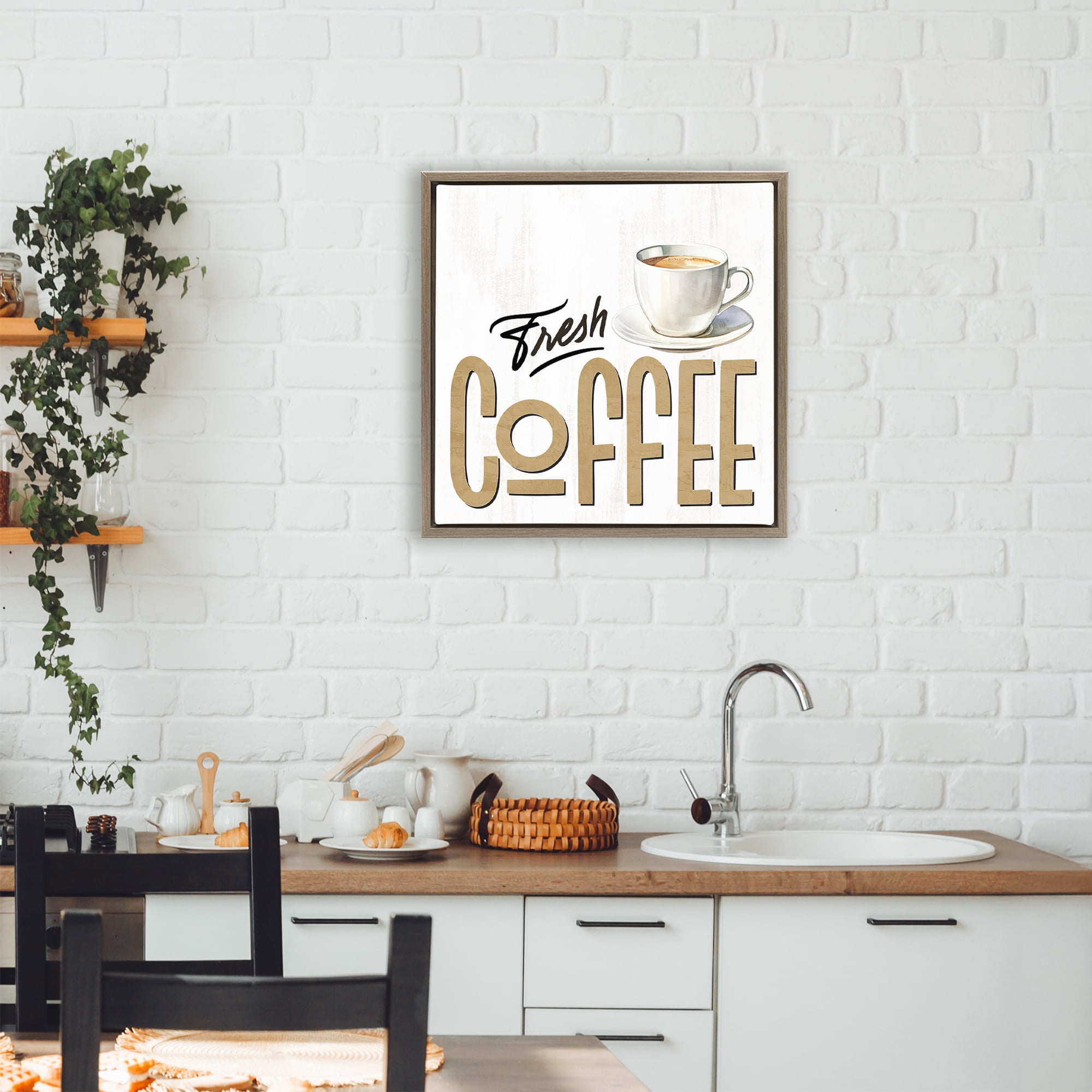 Stupell Industries Fresh Hot Coffee Brown Framed Floater Canvas Wall Art, design by Kim Allen