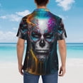 thumbnail image 4 of Pofeuu Modern Abstract Colorful Skull Print Hawaiian Shirt for Men Sleeves Casual Button Down Summer Beach Dress Shirts T-Shirts,Large, 4 of 7