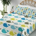 thumbnail image 3 of Ambesonne Whale Fitted & Top Sheet Set with Shams, Smiling Mammal Fish Pattern, Multicolor, 3 of 5