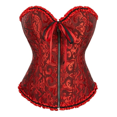 Long Corset Tops for Women Zip Corset Tops for Women  Bustier Shapewear Lingerie  Lace Waist Push up Bodysuit Bride Floral Lace Shapewear Tops Strapless Bodysuit Shapewear S-9 Red-a 4XL