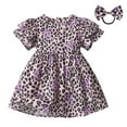 thumbnail image 2 of Toddler Girls Short Sleeve Holiday Leopard Flower Print Dress Dance Party Dresses Summer Beach Sundress Trendy Dailywear 12-18 Months, 2 of 5