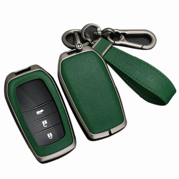 Key Fob Cover for Toyota, Leather Zinc Alloy Key Fob Case for 2025 Camry, 2021-2025 Venza, Grand Highlander Hilux, Fortuner, 2022-2025 Tundra Tacoma Remote Key Holder Protector Metal Keychain