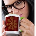 thumbnail image 2 of 3dRose, Gold on Burgundy Snowflake, 11oz Two-Tone Green Mug, 2 of 7