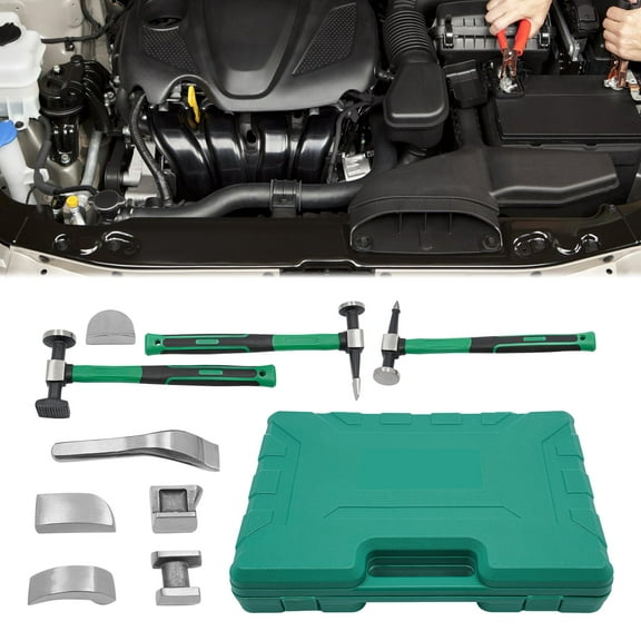 9 Pcs Auto Body Hammer and Dolly Kit, Fender Repair Tool Dent Leanr Tool Dent Leanr Tool w/Hammer and Dolly, for Car Body Panel, Ideal for Auto Shop, Home and Garage Use on Cars, Motorbikes