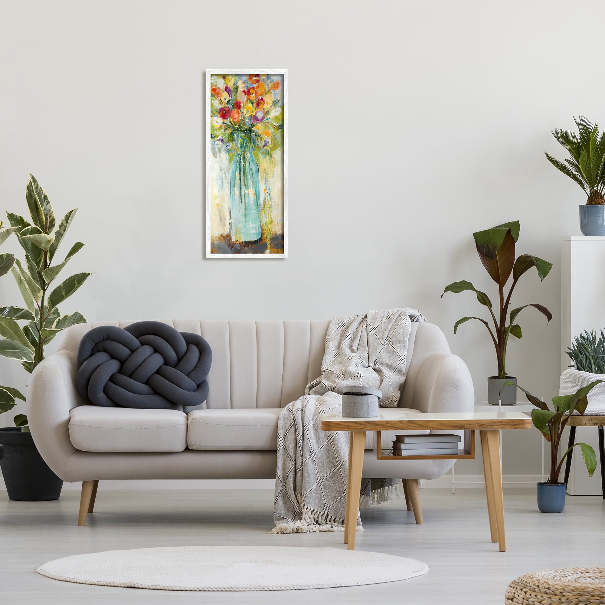 Stupell Industries Rustic Spring Bouquet Abstract Organic Shapes Paintings White Framed Art Print Wall Art, 13x30, by Jill Martin