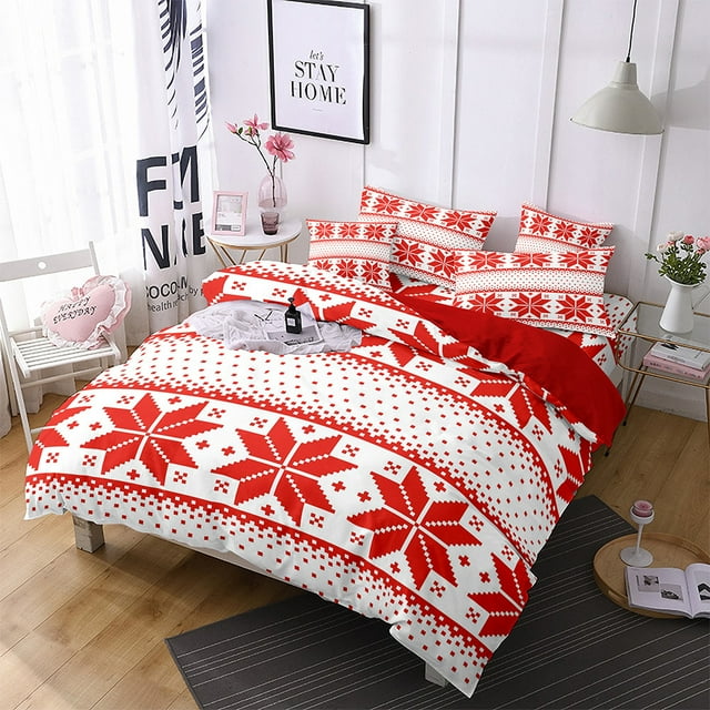 Innerwin Ensembles de Courtepointe Imprimée Ensemble de Couvre-Lit 3 Pcs Noël Édredon Couvre-Lit Léger Microfibre Respirant Ultra Doux Style Décor H Complet