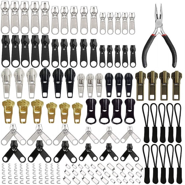 Wosthever 169 Uds. Cabezal de repuesto de cremallera, Kit de cremallera instantánea Universal de Metal, bolsa deslizante de reparación de ropa, De coser