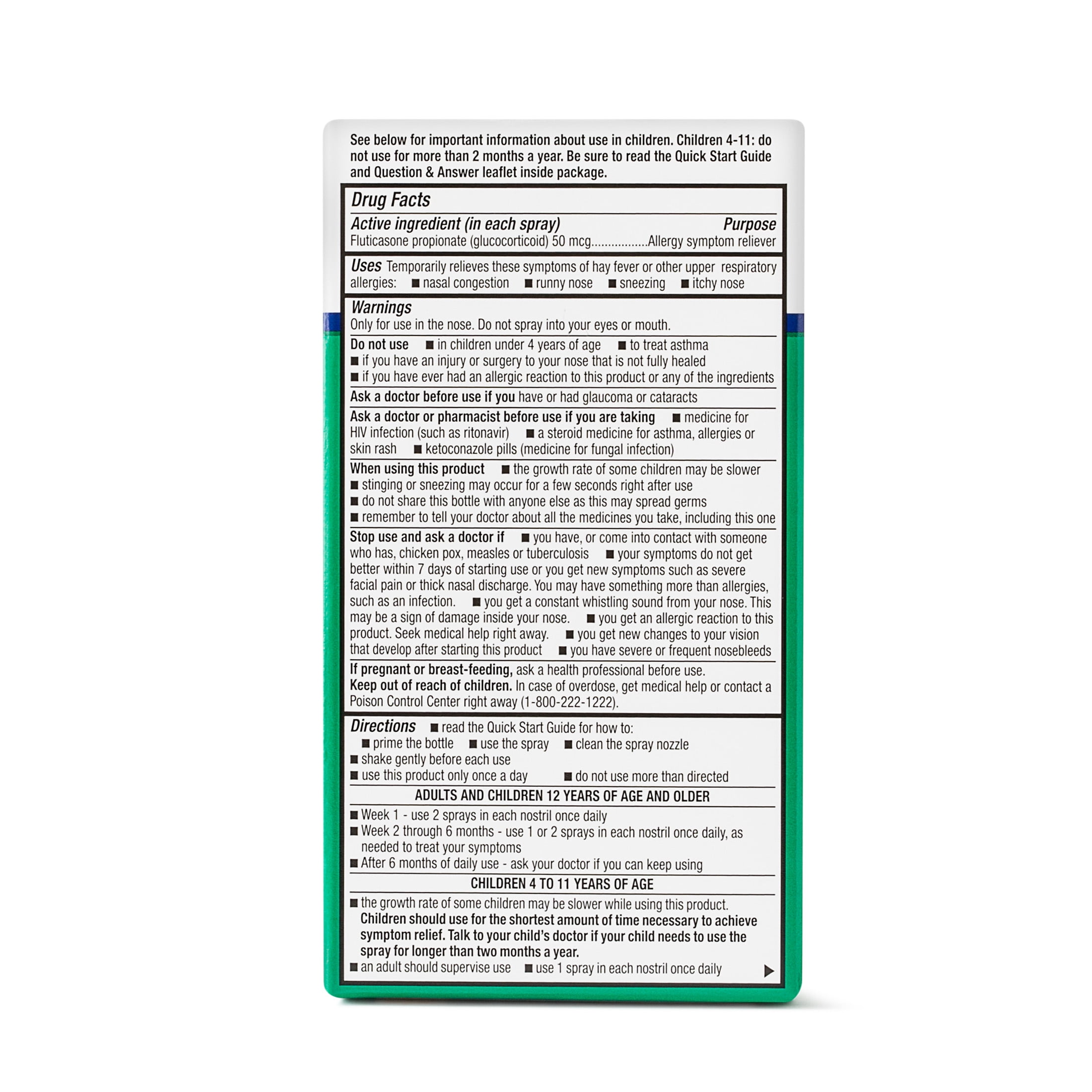 Equate 24-Hour Allergy Relief Nasal Spray, Fluticasone Propionate (Glucocorticoid), 50 mcg per Spray, Full Prescription Strength, Non-Drowsy, 0.54 fl oz