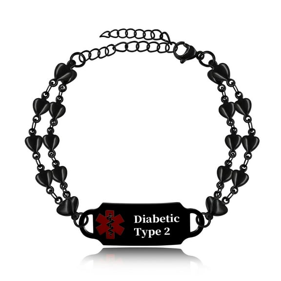 MetalJC Stainless Steel Medical Alert ID Bracelet for Women, Engraved Diabetic Type 2
