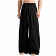 thumbnail image 2 of Blmnix Palazzo Trousers for Men Comfy Pants Baggy Linen Pants Low Rise Leggings Wide-Leg Black Long Mens Pants Casual,L, 2 of 6