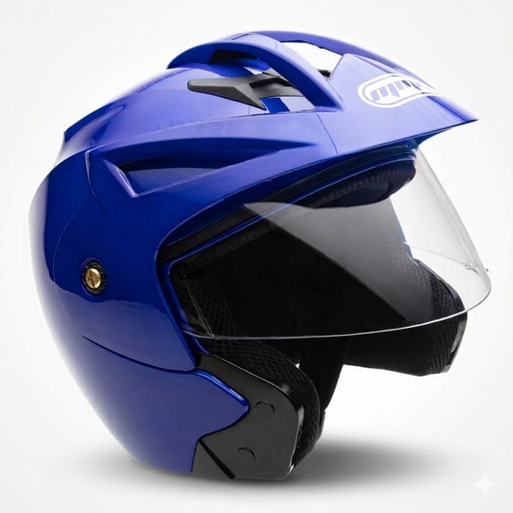 MMG Motorcycle Scooter Street Open Face Helmet DOT - Flip Up Shield - Gloss Blue (X-Large) Model 20