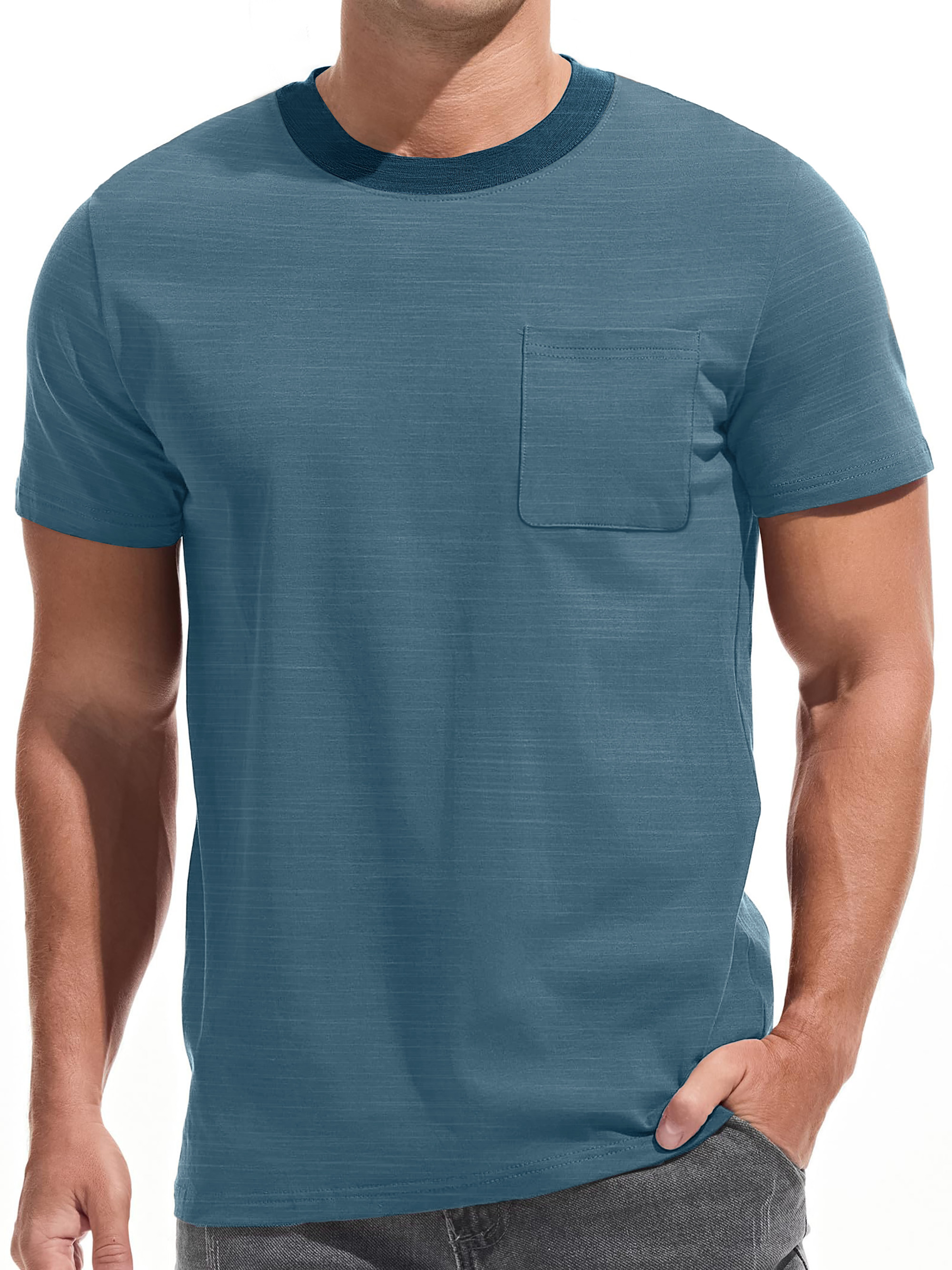 GENTS BLISS Short Sleeve Men T shirts Ribbed Crew Neck Shirts for Men Color Block Tee Shirts with Pocket