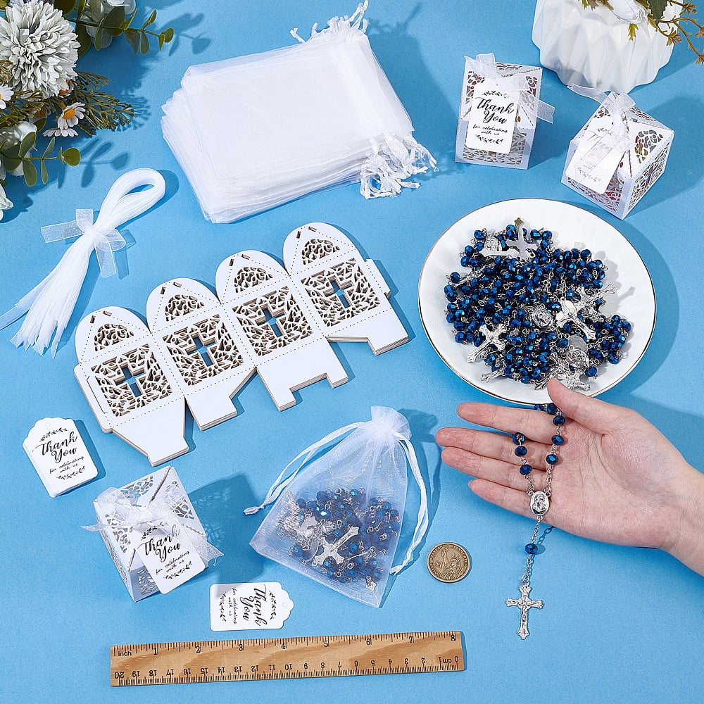 120PCS Baptism Favors Set Including 30 Mini Rosary Baptism Favors 30 Hollow Gift Boxes 30 Organza Bags 30 Thank You Tags ChristeningDIY