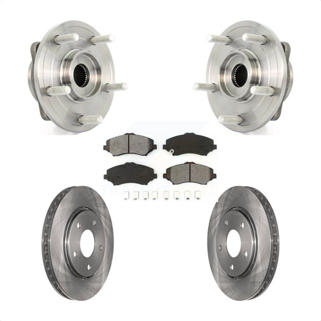Transit Auto Front Hub Bearing Assembly Disc Brake Rotors and Semi-Metallic Pads Kit for Car Dodge Journey KBB-105734