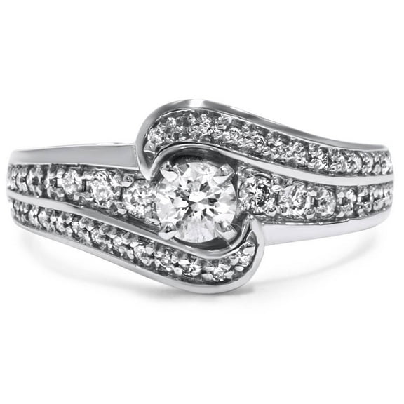 Pompeii 3/4ct Diamond Pave Twist Round Engagement Ring 14K White Gold (G/H,I1)