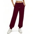 thumbnail image 2 of Sweatpants Women Solid Color Cinch Bottom Sweatpants Low Rise Drawstring Athletic Joggers Lounge Pants with Pockets Wine L, 2 of 4
