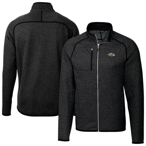 Men's Cutter & Buck Heather Charcoal Baltimore Ravens Big & Tall Mainsail Sweater-Knit Full-Zip Jacket