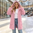 thumbnail image 5 of Womens Winter Long Sleeve Solid Fleece Open Front Hooded Cardigans Jacket Coats Outerwear with Pockets, 5 of 6