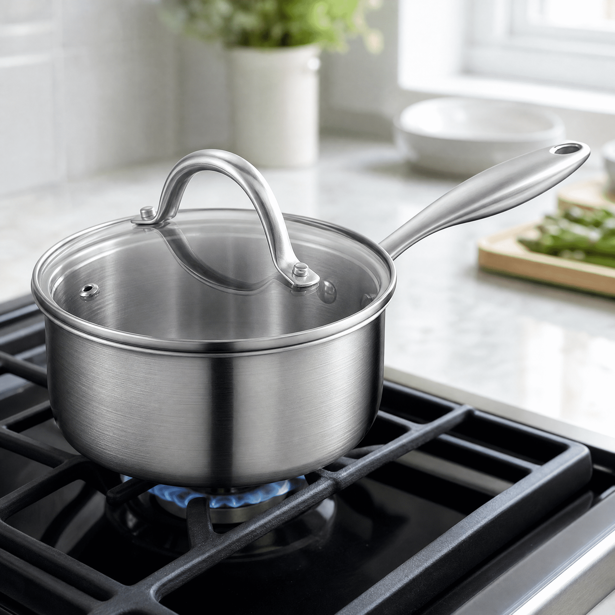 Stainless Steel Saucepan 1.5QT with Lid, Tri-Ply Construction (SUS304-Aluminum-SUS430), Coating-Free, Oven Safe to 600°F, Dishwasher Safe for Induction Gas