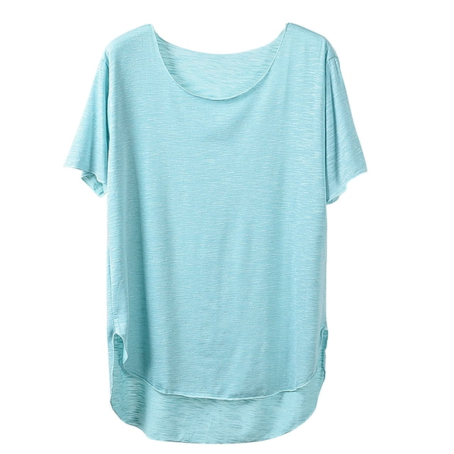 Birdeem T-Shirt Femme Col Rond Couleur Unie Manches Courtes Ample