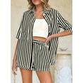 thumbnail image 3 of Two Piece Outfits for Women 2025 Striped Shirt & Shorts Set, 3 of 5