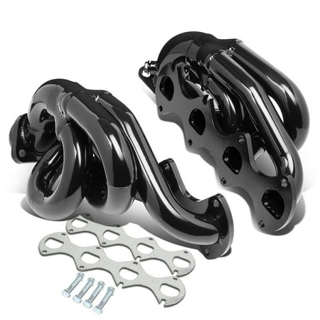 For 2005 to 2010 Ford Mustang 6.4L V8 Engine Pair Stainless Steel Racing Shorty Exhaust Header Manifold Black Paint Finish 06 07 08 (Best Exhaust Manifold Paint)