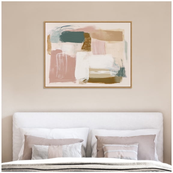 Kate and Laurel Framed Canvas Wall Art Print Harmony II by Amy Lighthall, 42 x 32 Sylvie Natural Frame, Modern Contemporary, Abstract Art for Wall Decor