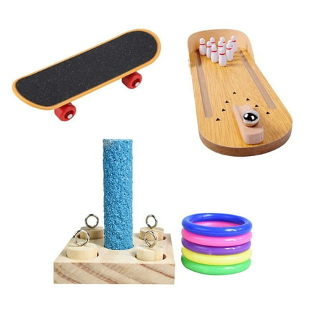 

Sofullue Bird Training Educational Chewing Toys Set Mini Desktop Bowling Stacking Ring Skateboard Parrot Intelligence Puzzle Gift