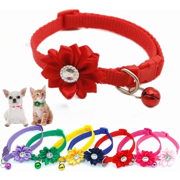Puppy Collar with Flower Nylon Buckle Cat Collar with Bells for XS Tiny Pet Dogs Girl Kitten Boy Small Animal 1Pack