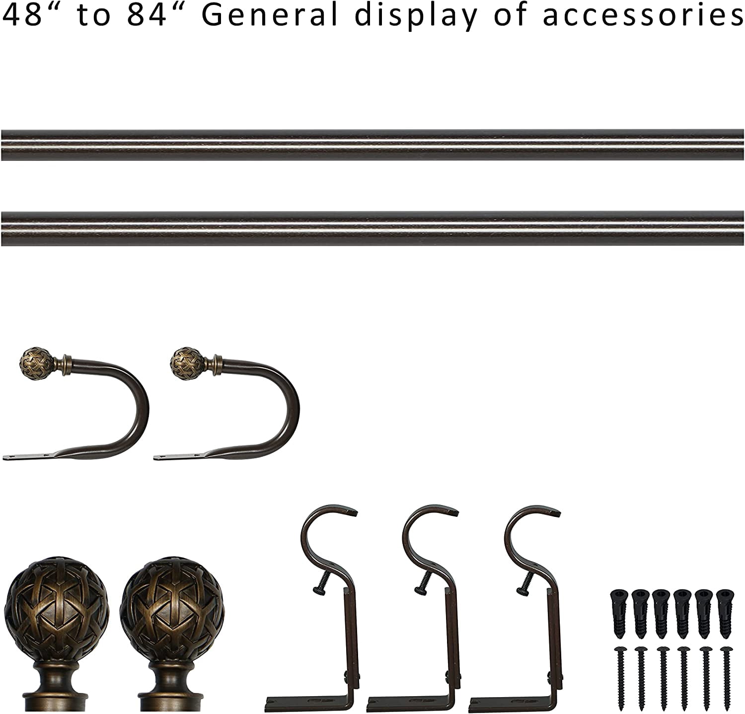 eTeckram 1" Curtain Rod with Geo Ball Finials - 48" to 84", Bronze Gold
