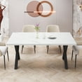 thumbnail image 6 of 70.87"Modern Square Dining Table with Printed White Marble Table Top+Black X-Shape Table Leg, 6 of 10