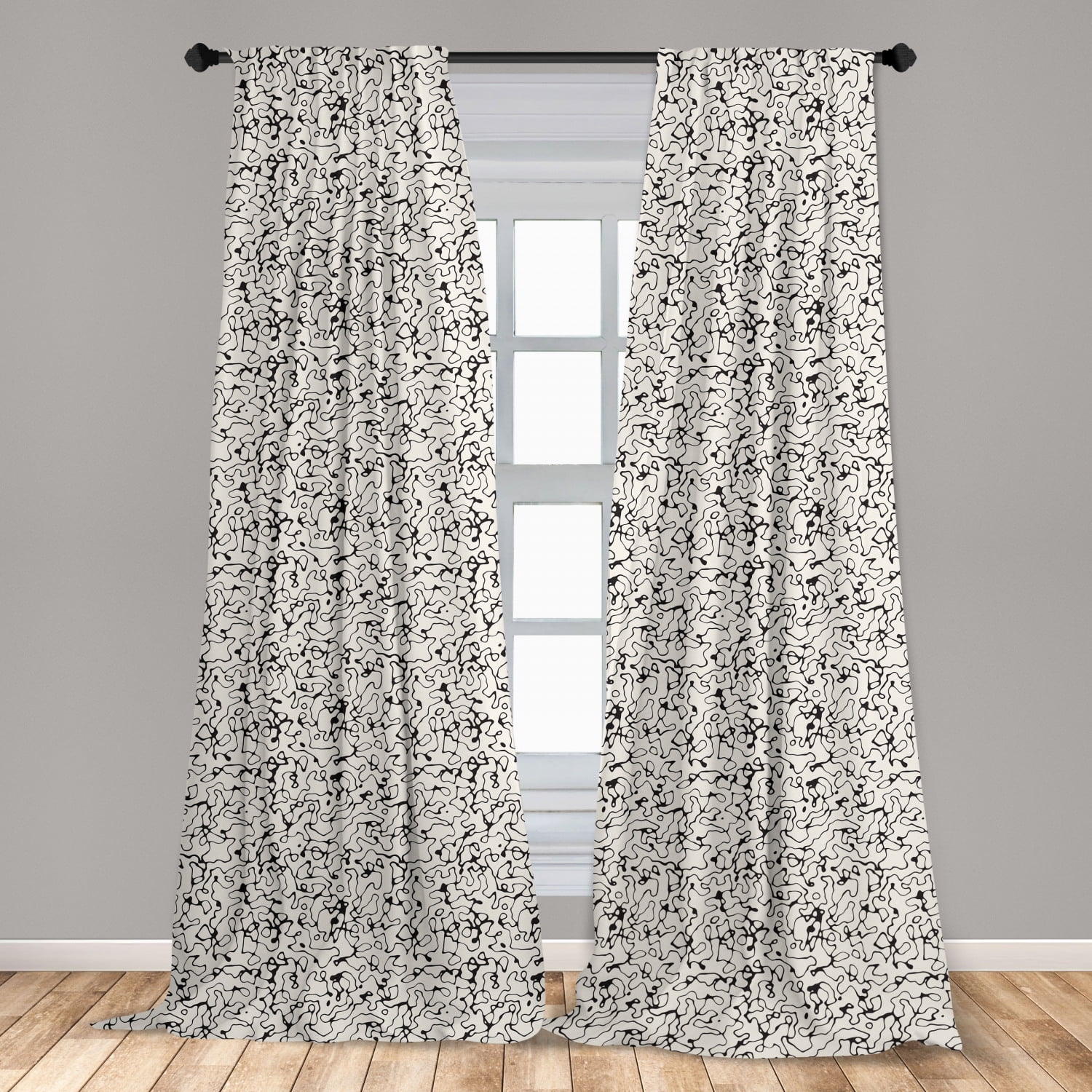 Leaf Curtains 20 Panels Set, Black and White Pattern with Swirled Skinny  Branches with Leaves Old Fashioned Scroll, Window Drapes for Living Room ...