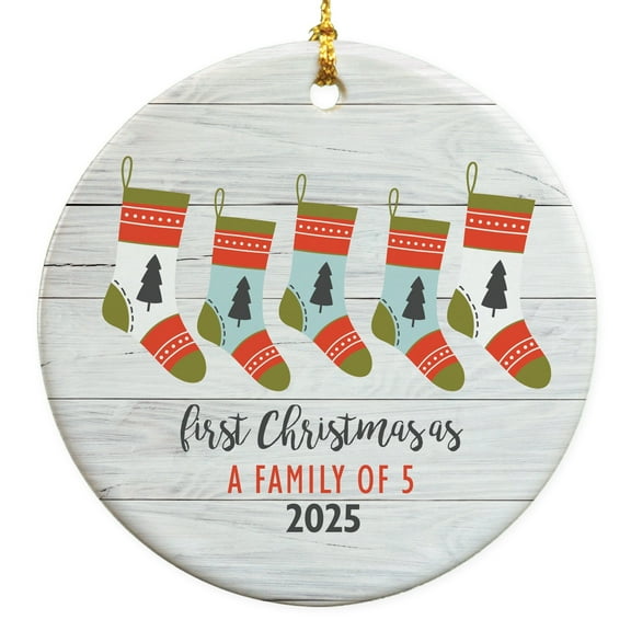 First Christmas As Family Of 5 Christmas Round Disc Ornament