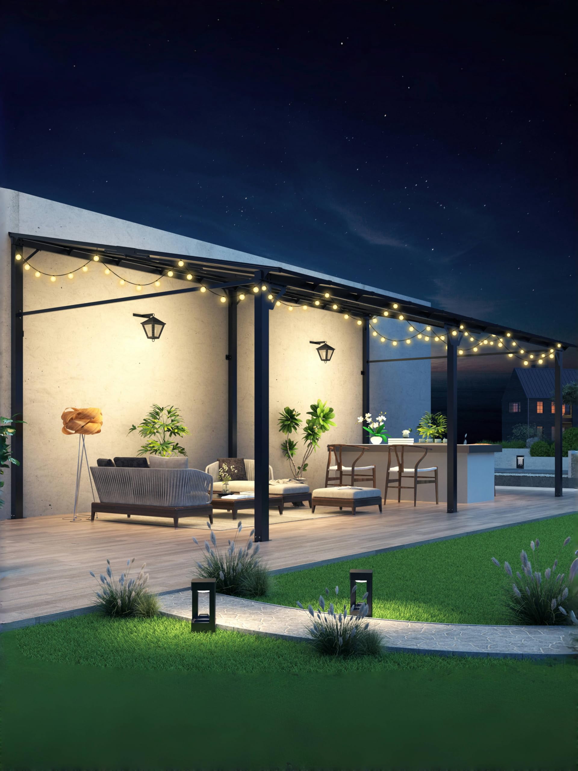 12’ x 20’ Gazebo, Wall Mounted Gazebos Pergola, Aluminum Frame, Outdoor Patio Lean to Gazebo Awnings for Deck, Porch, Backyard and More