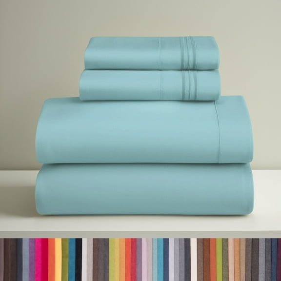 Clara Clark King Sheets Set, Hotel Luxury 4 PIece Deep Pocket Sheets, Ultra Soft Microfiber Bed Sheets Set, Light Blue
