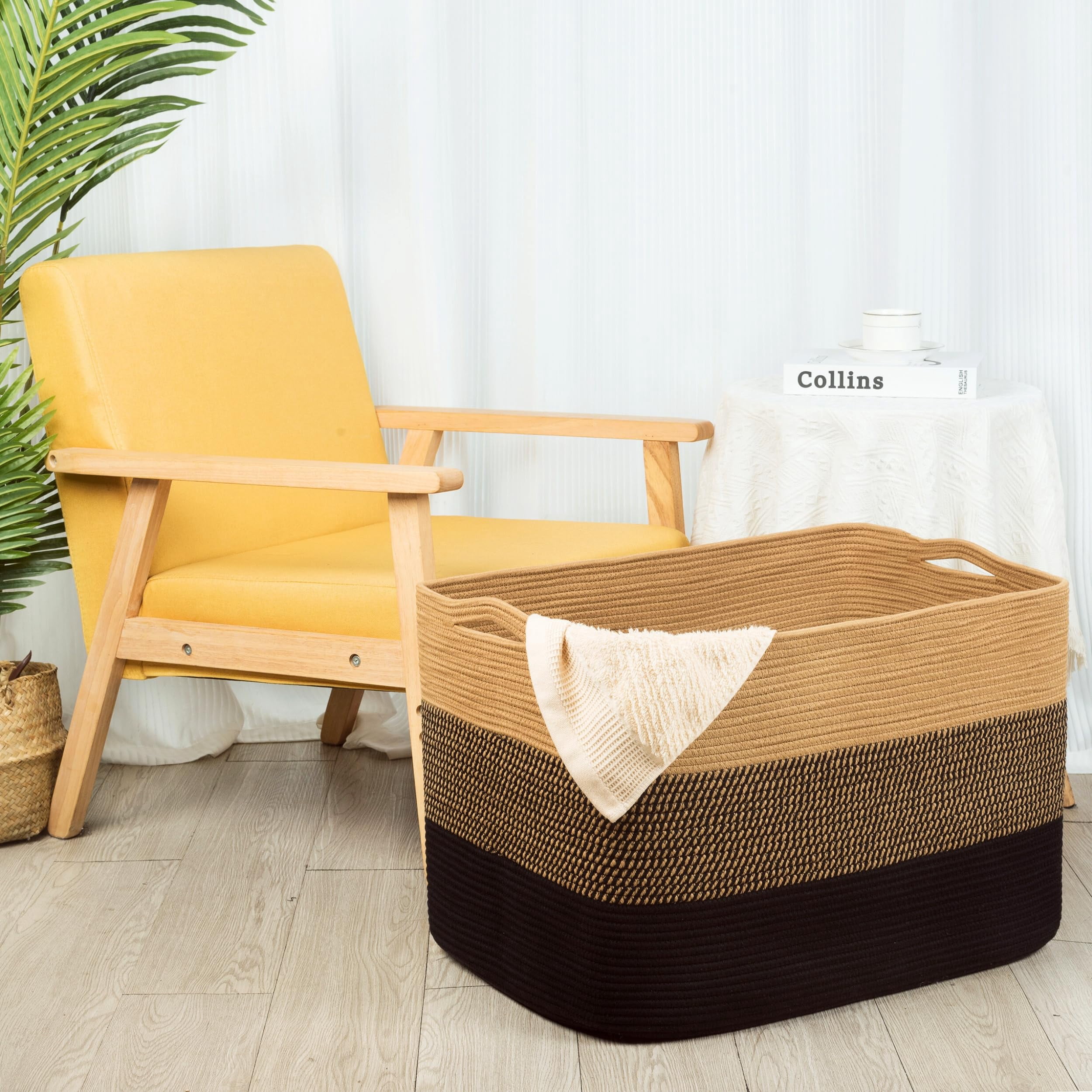Rectangle Woven Storage Basket Black Jute 112L For Laundry, Towels, Blankets And Pet Toys