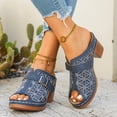 thumbnail image 6 of Women's Sandals Women's Fashionable Casual Spring And Summer Trendy Solid Color Floral Embroidered Metal Buckle Half-Covered Toe High-Heeled Slippers,Navy,43, 6 of 9