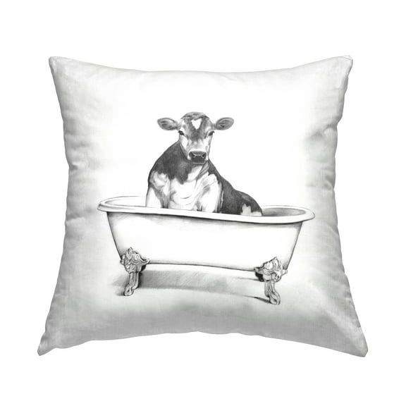 Stupell Industries Cow Cattle in Bathtub Farm Animal Portrait Design by Victoria Borges Throw Pillow