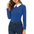 thumbnail image 1 of INSPIRE CHIC Blouse de Noël à Col Peter Pan pour Femme, Tricot, Col Contrastant, Manches Longues, Haut de Fête, TP Bleu Royal, 1 of 5