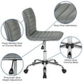 thumbnail image 6 of Flash Furniture Low Back Designer Armless Light Gray Ribbed Swivel Task Office Chair, 6 of 15