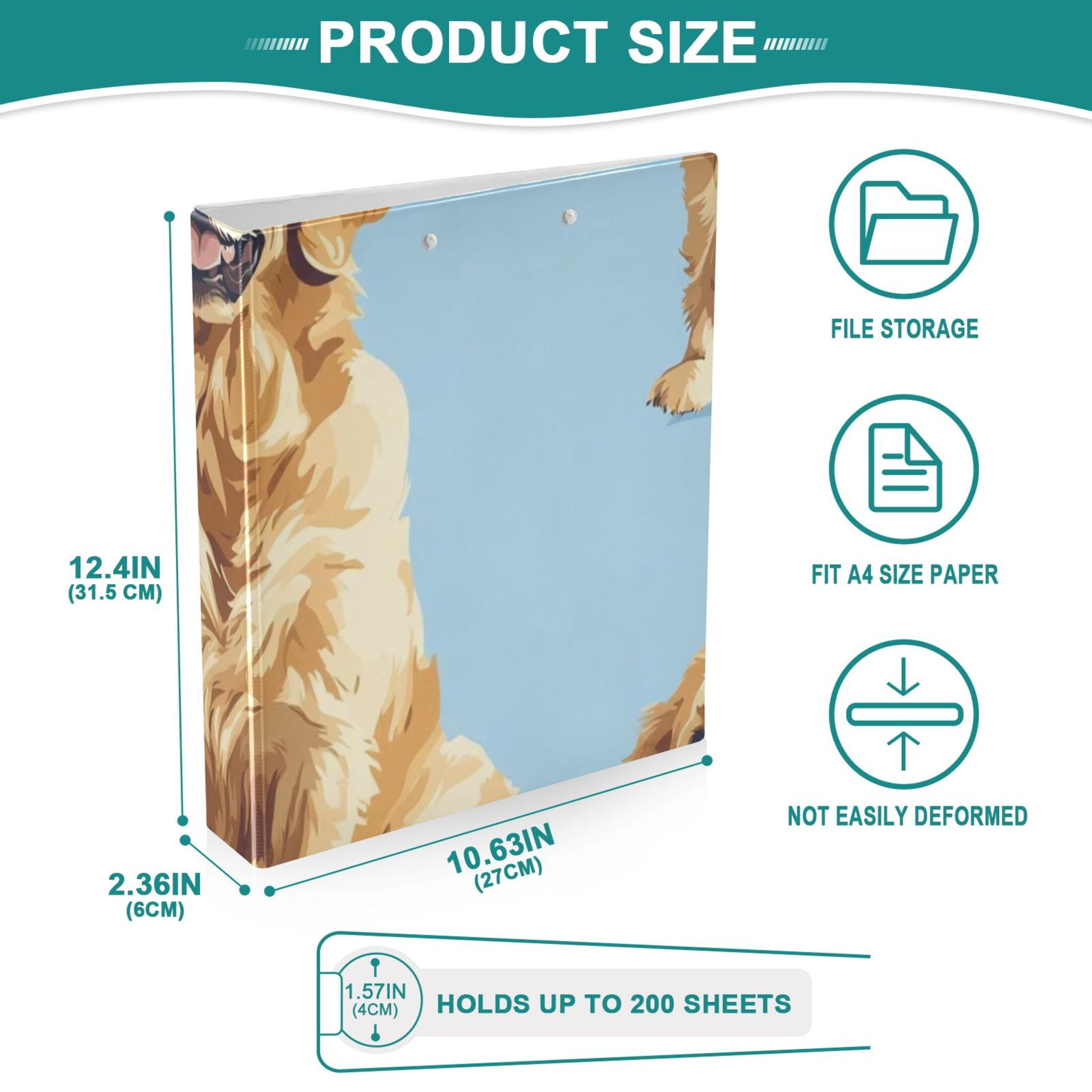 Golden Retriever Dogs 3 Ring Binders 1.5 inch Hardcover File Folders with Interior Pockets A4 Size Organizer for School Office Hospital